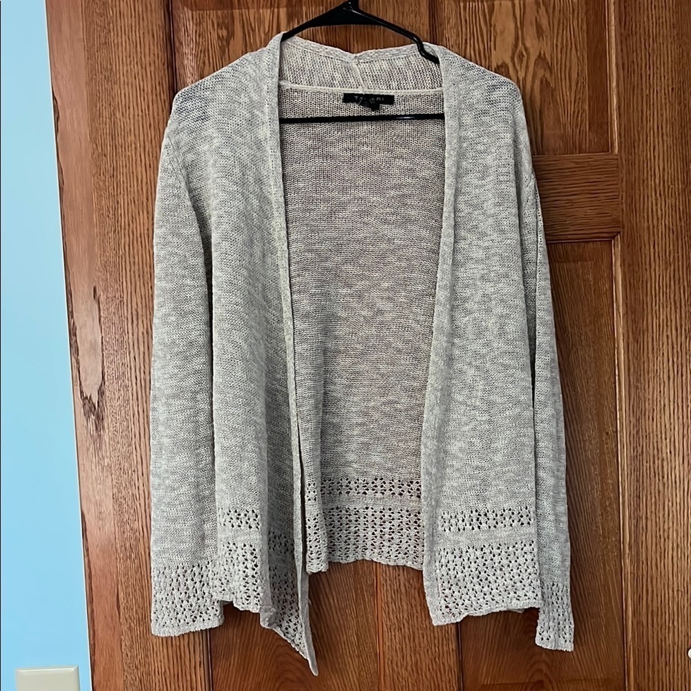 Tahari Creme Pointelle Loose Knit Open Front Cardigan Sweater - Size XL